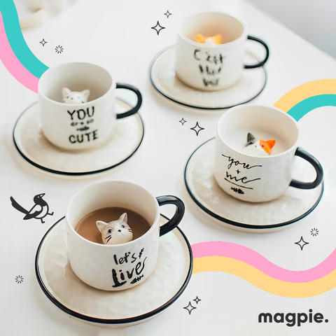 Peekaboo Cat Mug with Plate