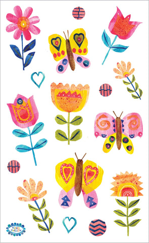 Collaged Butterflies And Blooms Stickers