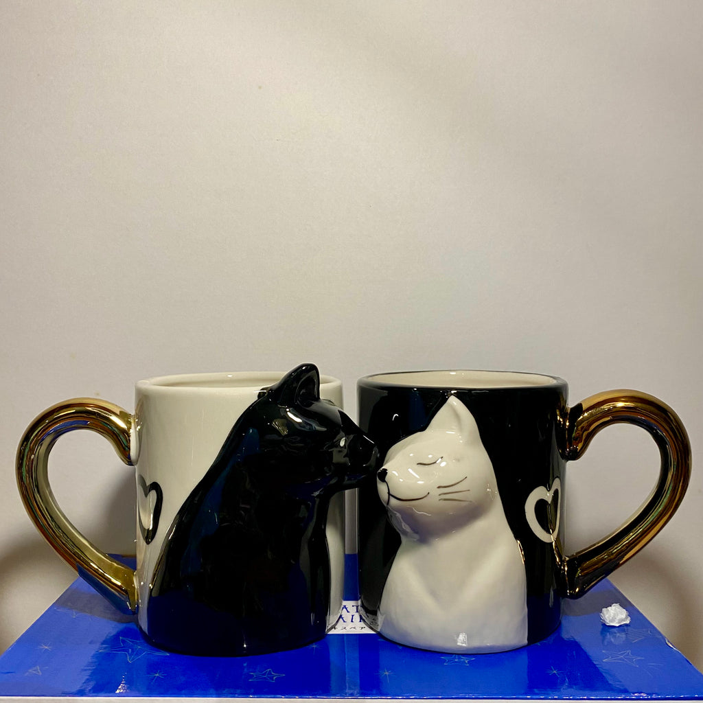 Black and White Kissing Cat Mugs Sample Sale W