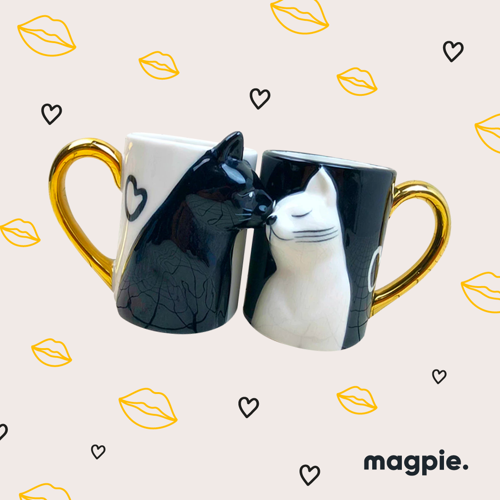 Black and White Kissing Cat Mugs Sample Sale Y