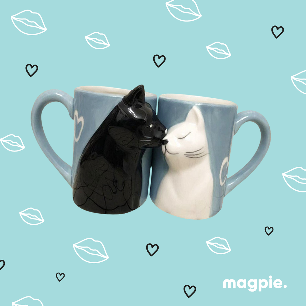 Blue Kissing Cat Mugs