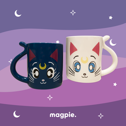 Luna and Artemis Pair Mug with Tail Handle